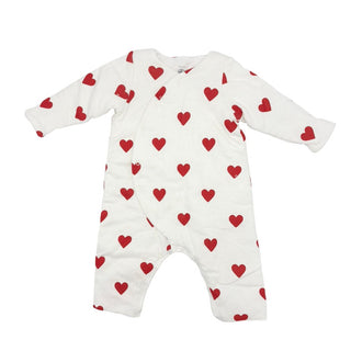 Petit Bateau quilted white w/hearts play suit, 12 months