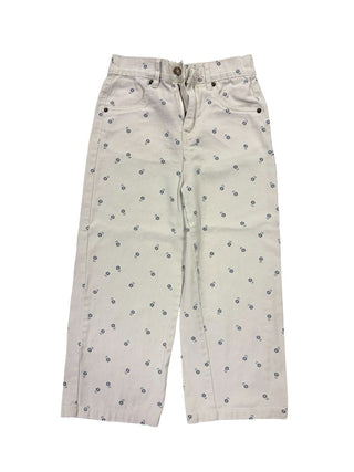 Rylee + Cru Cream Twill Pants  with Blue Floral Pattern, 8-9 years