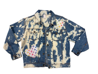 Monag Bleach Denim Jacket with LV Print Patches, Youth Small