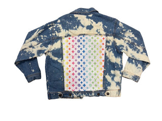 Monag Bleach Denim Jacket with LV Print Patches, Youth Small