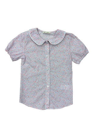 Flo Baby Pink and Purple Button Down Floral Pattern Blouse, 5 years