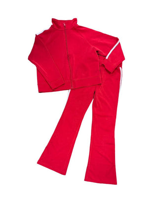 Zara Red Sweatset with Zip-Up Sweatshirt and Flare Pants - Stain on top, reflected in price, 9-10 years