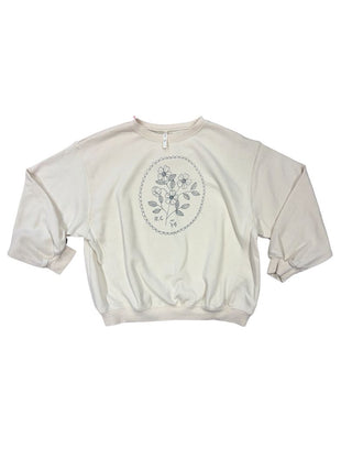 Rylee + Cru Cream Sweatshirt with Florals and Heart Graphic, 8-9 years