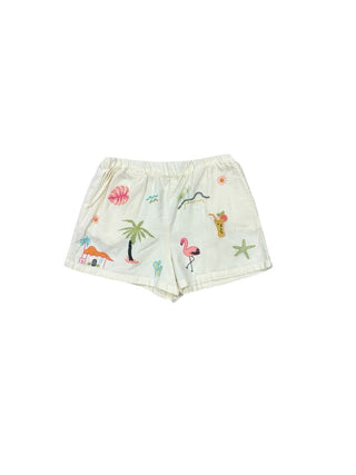 Zara Cream Shorts with Tropical Embroidery, 8-9 years