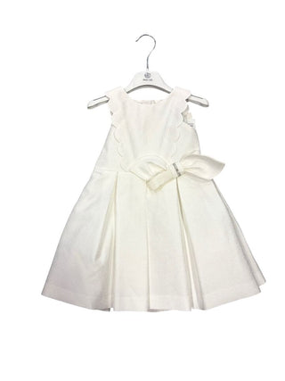 Abel & Lula Shiny White Dress with Scallop and Bow Details - New With Tags, 4 years