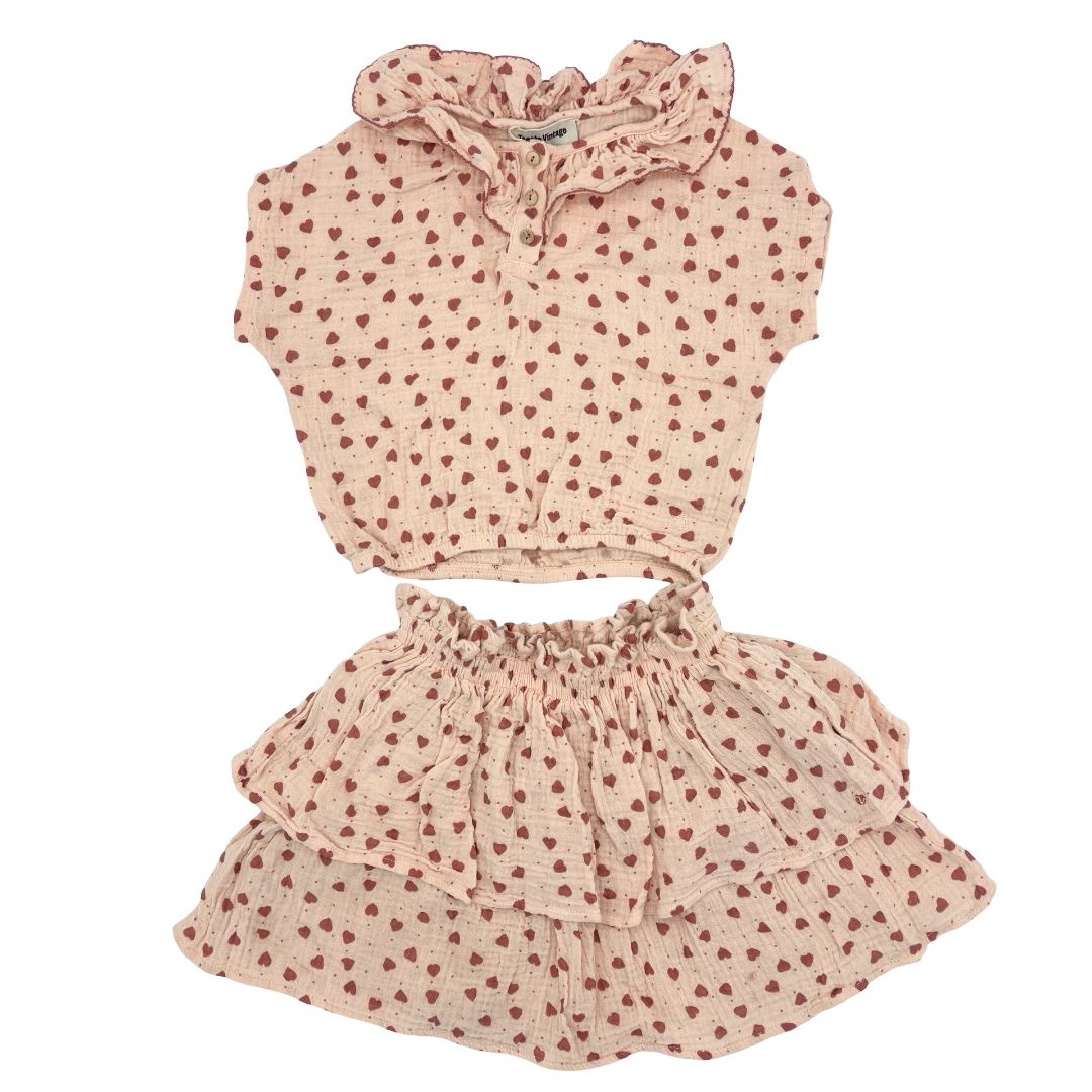Tocoto Village pink heart top/skirt set, 6 years