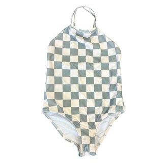 Rylee + Cru green/cream plaid swimsuit, 4-5 years