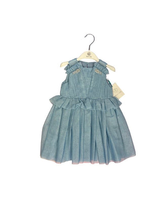 Abel & Lula Blue Sparkly Dress with Ruffle and Pearl Details - New With Tags, 4 years