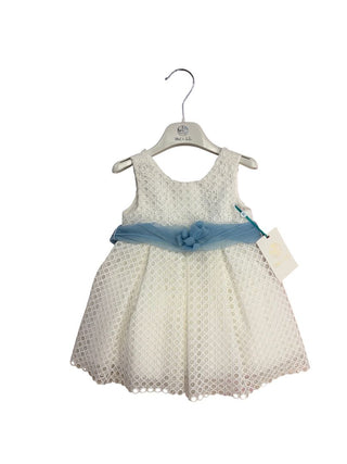 Abel & Lula White Overlay Detail Dress with Blue Sash - New With Tags, 12 months