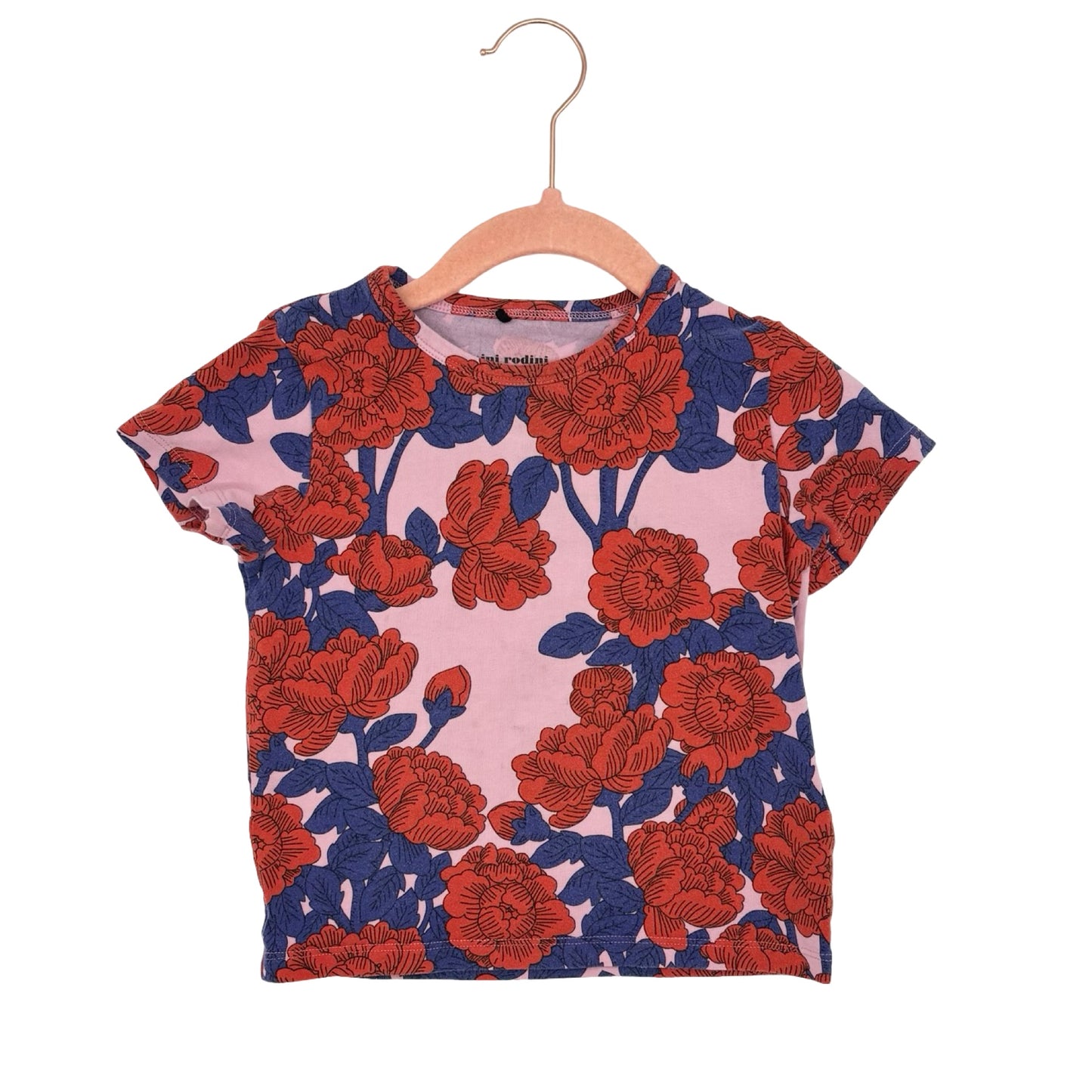 Mini Rodini pink w/red flowers tshirt, 2-3 years