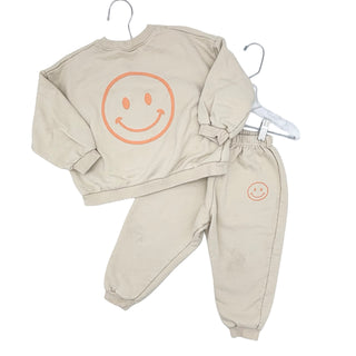 Smitn Bebe stone/orange smile face sweatshirt/pant set, medium