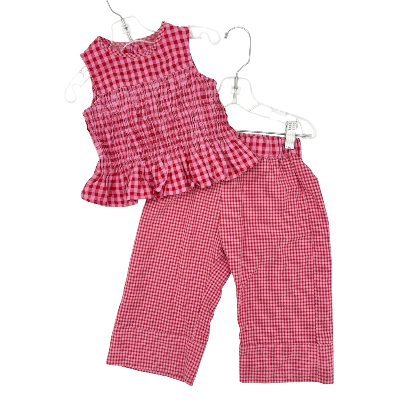 Zara pink/red checkered top/pant set, 2 years