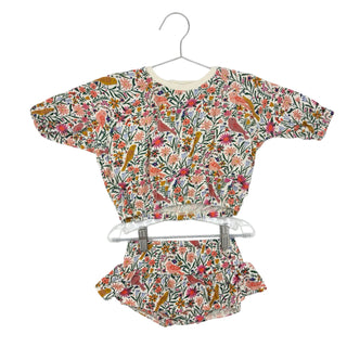 Wilson + Frenchy bird/flower top/skirt set, 6-12 months