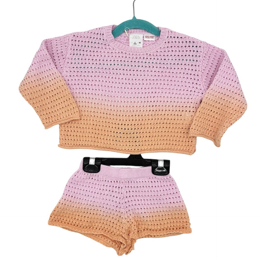Zara pink/orange crochet long sleeve/short set, 2 years