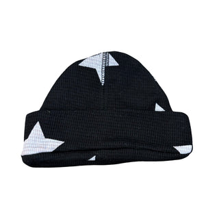 Little Mish black w/white star cotton hat, 3 months