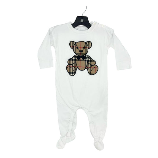 Burberry white plaid bear sleeper, 9 months