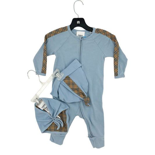 Burberry blue playsuit/hat/bib set, 12 months