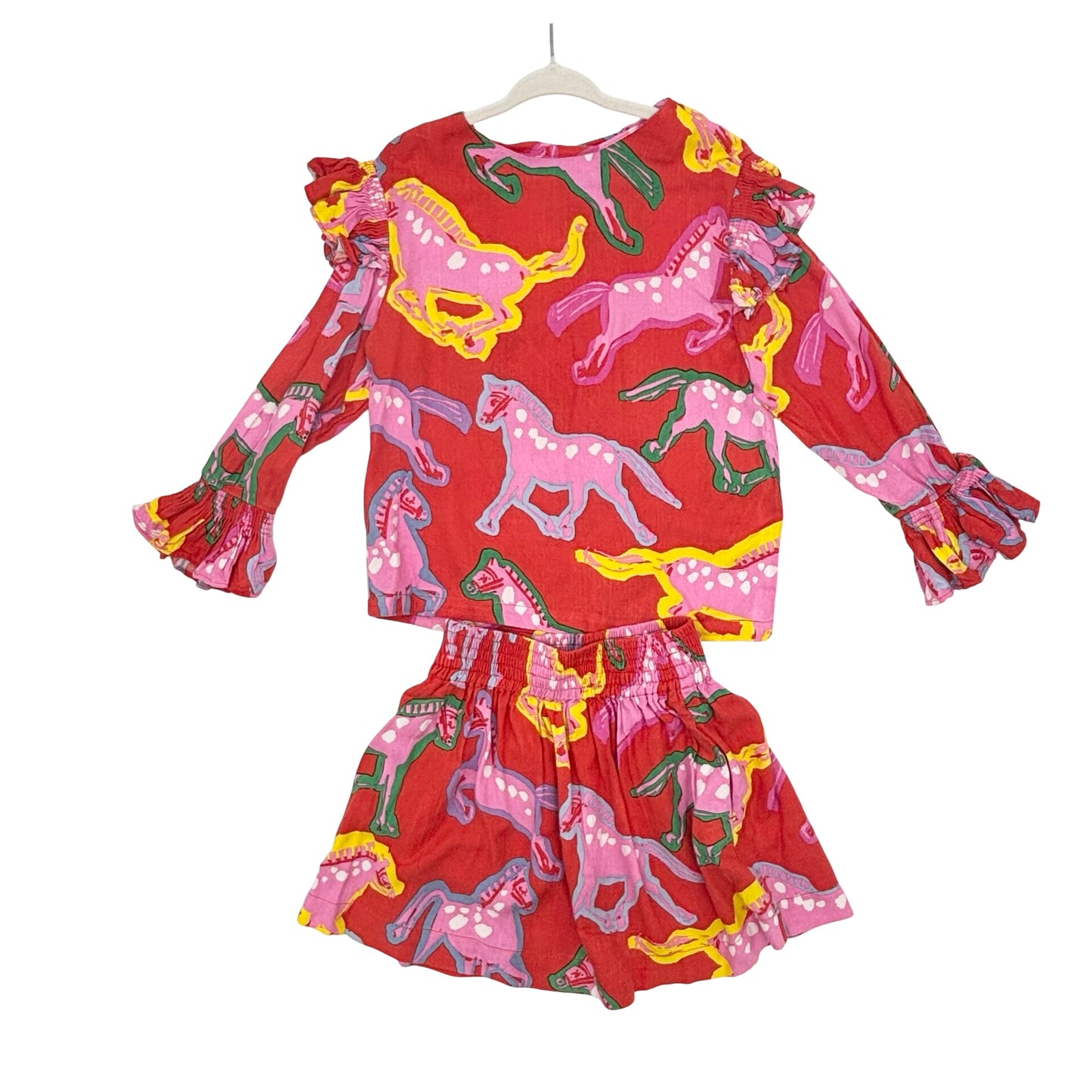Stella McCartney red/pink horse print top/skirt set, 5 years