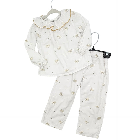 Jacadi white w/gold bows pajama set, 2 years