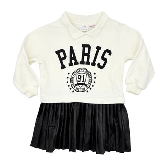 Zara cream Paris sweatshirt dress w/pleather skirt, 2-3 years