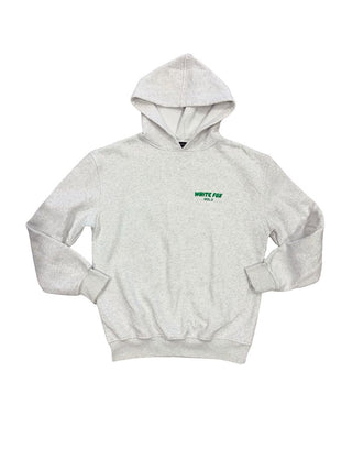 White Fox Grey Hoodie Sweatshirt with Green Text, XXS/XS