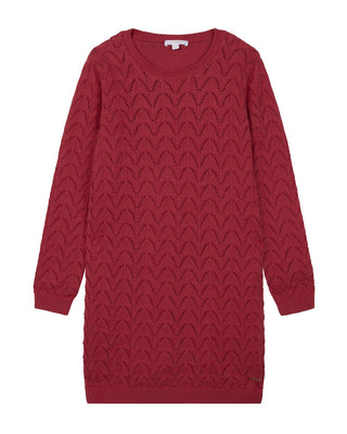 Chloe Chloé kids girls soft cotton red dress with embellished scalloped knit detailing., 8 years