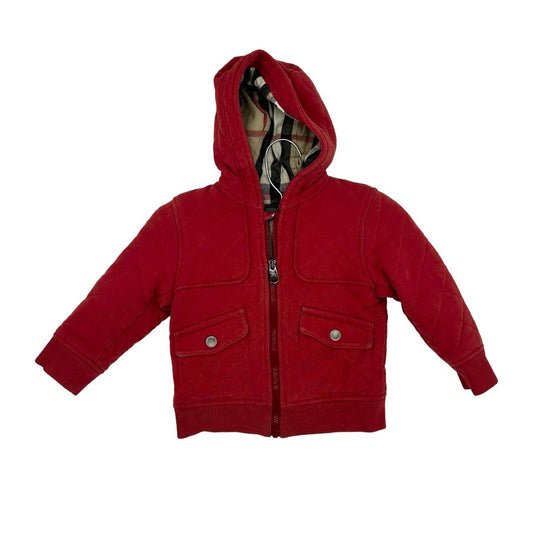 Burberry red quilted zip up, 18 months