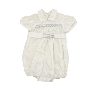 Petit Poucet white w/blue collared romper, 6-12 months