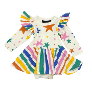 Rock Your Baby white w/rainbow onesie dress, 6-12 months