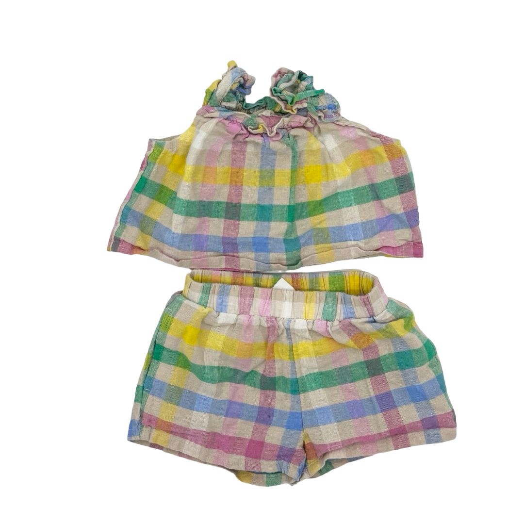Gap rainbow gingham top/short set, 0-3 months