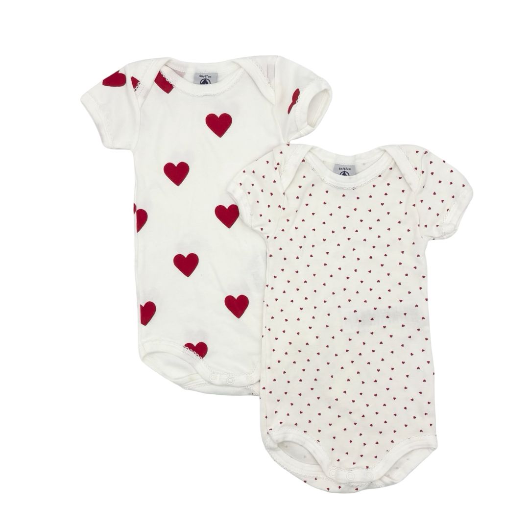 Petit Bateau heart onesie set of 2, 6 months