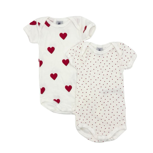 Petit Bateau heart onesie set of 2, 6 months
