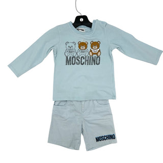 Moschino Baby Light blue short log sleeve set, 2 years