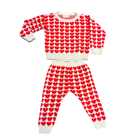 Bobo Choses Knit Long Sleeve and Long Pant Set with Red Hearts, 18-24 months