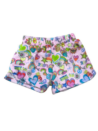 iScream Light Pink Fuzzy Shorts with Lots of Graphics, 10-12 years