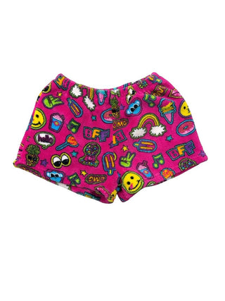 Fuzzies Pink and Printed Fuzzy Shorts with Peace, Treats, Stars, etc., 7-8 years