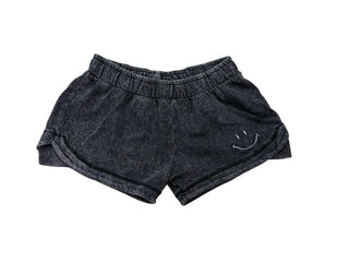 Vintage Havana Charcoal Washed Shorts with Smiley Embroidery, 10-12 years