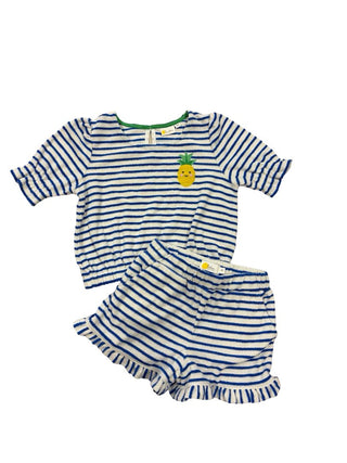 Mini Boden Terrycloth Blue and White Stripe Set with Pineapple Embnroidery, 6-7 years
