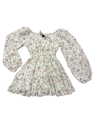 Flowers By Zoe Cream Dress with Smocking and Pink Floral Print, S