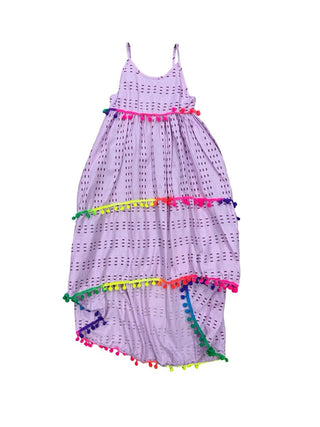Lola & The Boys Hi-Low Purple Dress with Pompom Trim Details, 8 years