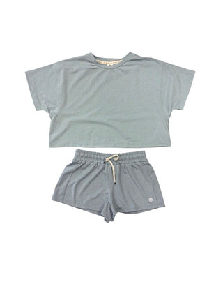 Rylee + Cru Tee and Shorts Teal Speckled Set, 8-9 years