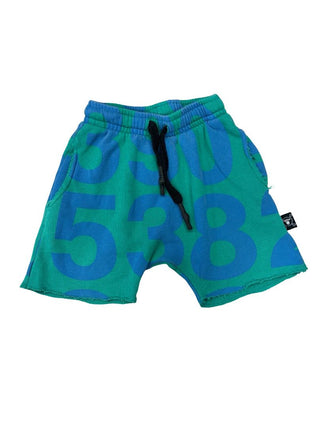 Nununu Blue and Green Number Print Shorts, 4-5 years