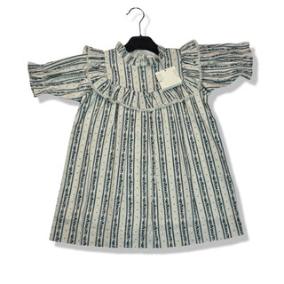 White and Blue Cera Una Volta Rafaella Dress in Stripes, 3 years