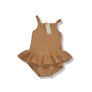 Rylee + Cru Crochet Ruffle Romper in Melon Pink - New With Tags