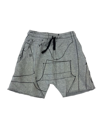 Nununu Sewing Pattern Print Shorts in Grey and Black, 6-7 years