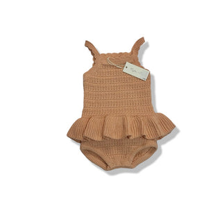 Rylee + Cru Crochet Ruffle Romper in Melon Pink - New With Tags, 12-18 months