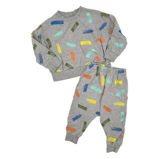 Open Edit grey w/colour brush stroke top/pant set, 2 years