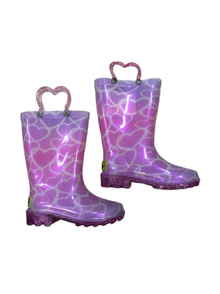 Western Chief Purple Sparkle Heart Print Light-Up Rainboots, 7 little kid