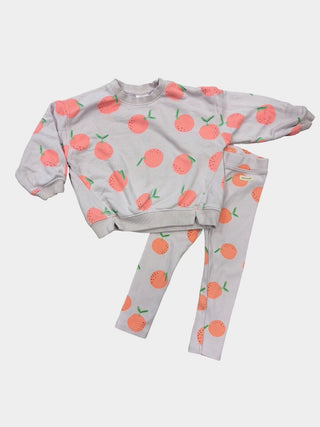 Zara Lilac sweat set w/peaches, 3 years