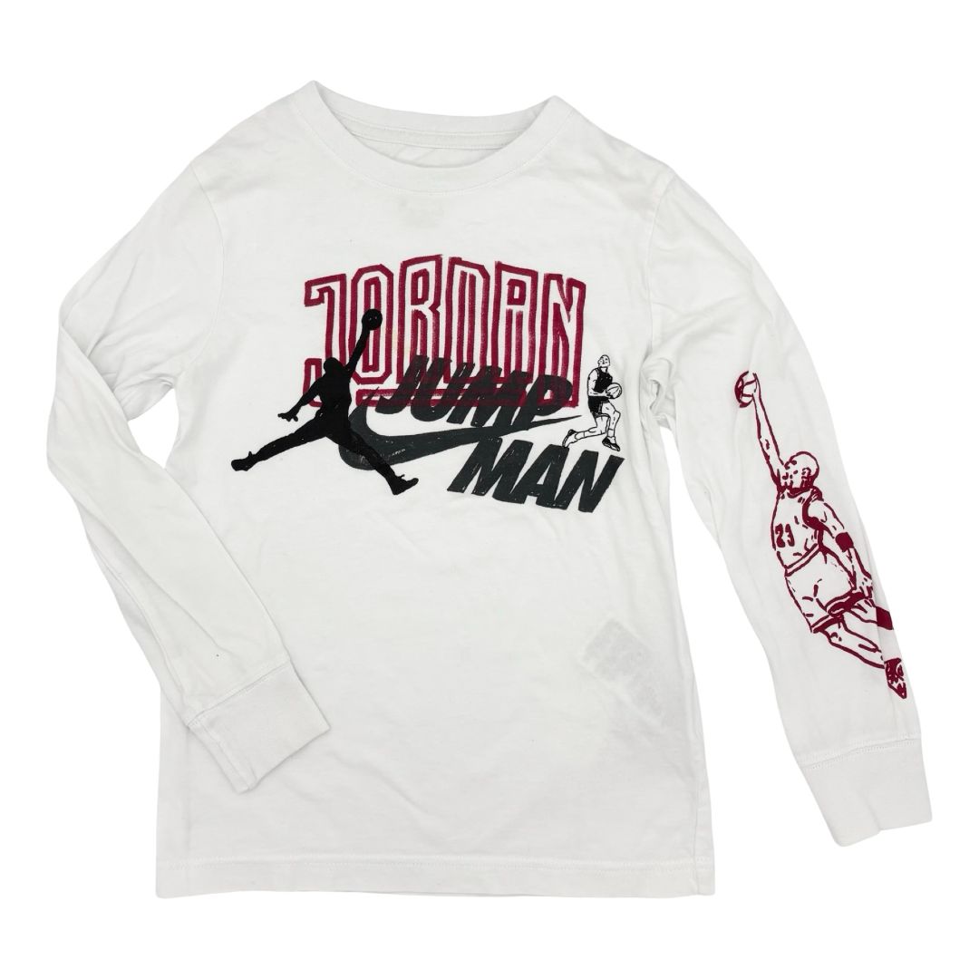 Nike white air jordan long sleeve, 8-10 years